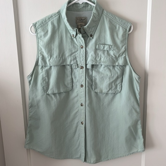 L.L. Bean Tops - LL BEAN womens L Sleeveless mint green Button-Up Shirt heritage hiking fishing